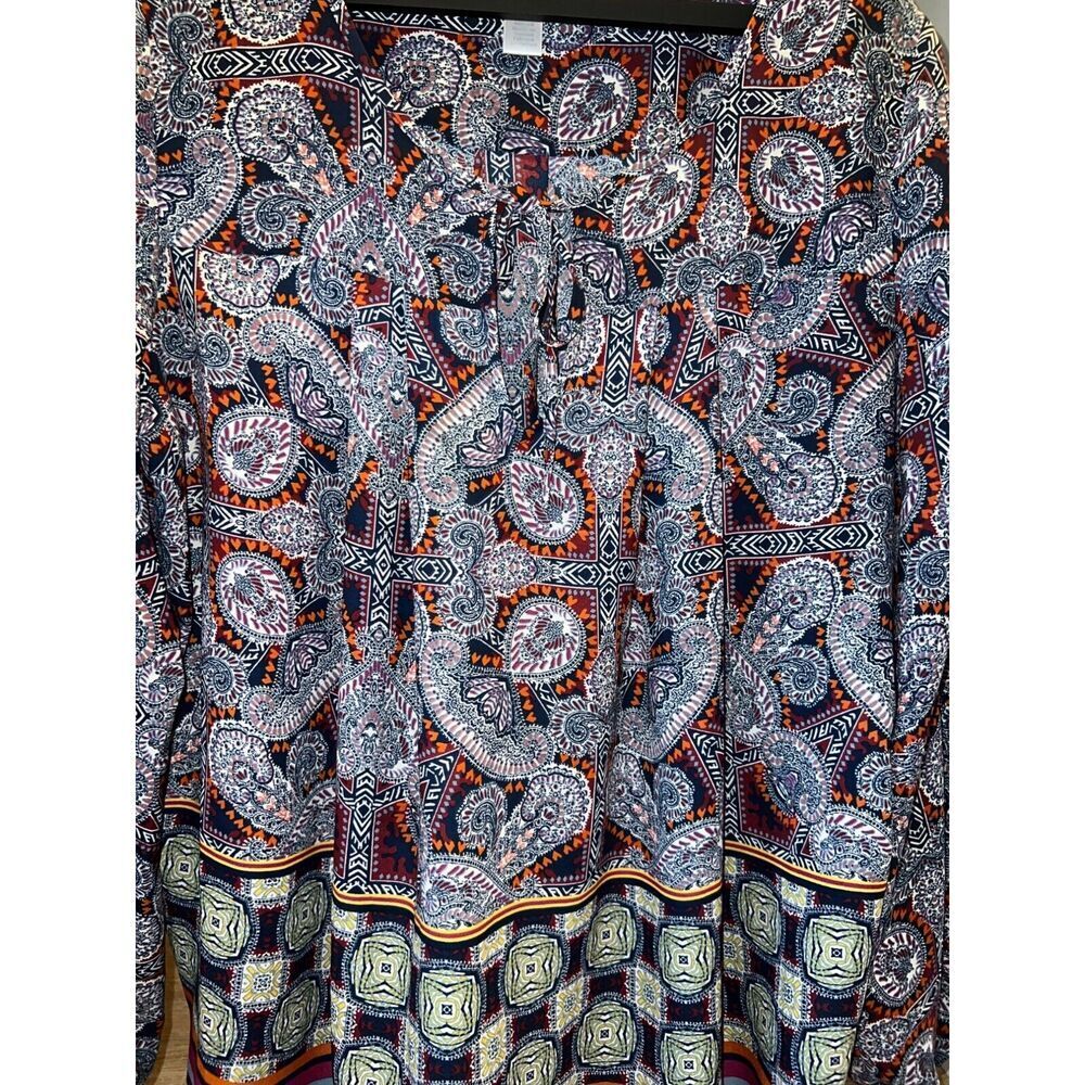 London Times long sleeve tunic blouse top boho paisley Plus Sz 2X pullover shirt - Picture 2 of 6